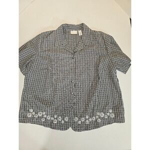Alfred Dunner Plaid‎ Embroidered Short Sleeve Top & Pants Set 22W